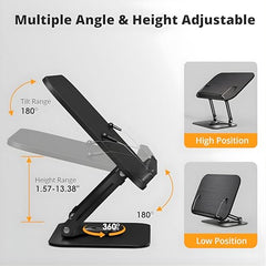 Sunchhaya Acrylic Book Stand for Reading – Clear Adjustable Book Holder with 360° Rotating Base, Foldable Reading Stand for Desk, Cookbook, Tablet & Laptop Stand, Height & Angle Adjustable (R22H)