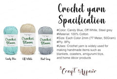 Craft Affair | Crochet Bloom Cotton Yarn 8ply (Each Color 2mm, 77Meter, 50Gram) 100% Pure Cotton | for Knitting Yarn | Craft & DIY Project: Grey, Pink, Off White