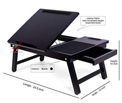 DDS Dream Decor Shoppee Wood Portable Multipurpose Laptop Table Adjustable Height with 1 Drawer (Black)