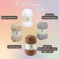 NESTNHAVEN , Plush & Cuddly Sets 2.0 , Chenille Yarn Supersoft Hand Knitting Wool Ball, set of 4 , 400 grams (1 Ball/100 Gram Each) Suitable for Craft, Babywear, Toys , Baby Blankets , 5 Bulky, Shades - NNHS 2.0 (Set 26 baby Pink , lilac , hot pink…