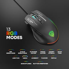 SpinBot Clutch GT900 with 7200 DPI Gaming Sensor and 8 Programmable Buttons RGB Wired Optical Gaming Mouse (USB 2.0, Black)