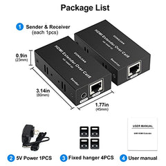 Microware 60M HDMI Extender Repeater Transmitter/Sender + Receiver Over Cat5 / Cat6 Upto 60 Meters (60M Extender Over Single CAT5/6 Cable) Supports 3D & Full HD1080p for TV Projector, HDTV, DVR