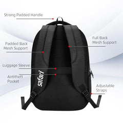 Safari Saga 32L Laptop Backpack Bag for Men and Women, Ideal for Office/School/College Boys and Girls, 2 Compartment Backpack with Front Pocket, Organizer & Bottle Holder, Color Black