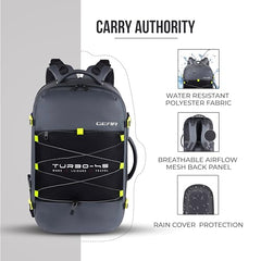 Gear Turbo 21"/45L Large Water Resistant Anti theft Laptop Backpack with Raincover | Backpack | Daypack |Briefcase | Travel Bag For Men/Women (Black - Grey)