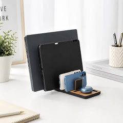 GKD Dark Wood Multi Device Stand & Organizer | Laptop, Tablet, Mobile & Power Bank Holder | All-in-One Desk Charging Station & Organizer | Modern Office Desk Accessory | Diwali Gift