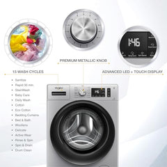 Whirlpool Smart Choice 9 Kg Steam Wash Technology 5 Star Inverter Front Load Fully Automatic Washing Machine with In-Built Heater (SUPREME CARE 9014-E, Midnight Grey, 100+ Tough Stains, 1400 RPM)