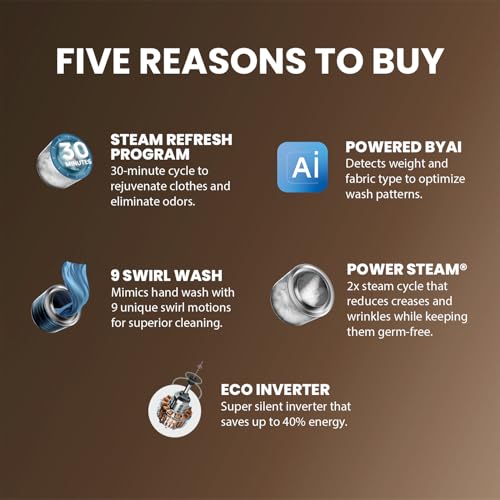 IFB 9 Kg 5 Star, DeepClean® Technology, AI Powered, WiFi, Fully Automatic Front Load Washing Machine (EXECUTIVE MXN 9014K CMS, PowerSteam®, 9 Swirl, Steam Refresh, Inbuilt Heater, Eco Inverter, Mocha)