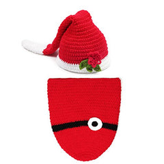 MOMISY Newborn Baby Photography Prop Crochet Costume 2 Pcs Handmade Knitted Hat Sleep Bag Photographic Prop Outfit for Baby - Red and White