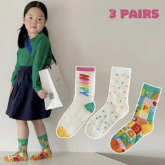 MOMISY Kids Crew Socks, 3 Pairs, Baby and Children Sizes (IN, Age, 3 Years, 5 Years, Alphabet)