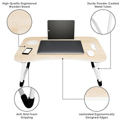 MollisHomes Laptop Table with Dock Stand Wood Smart Standard Multi-Purpose Solid/Study Table/Bed Table/Foldable and Portable/Ergonomic & Rounded Edges/Non-Slip Legs/Engineered (Blue)
