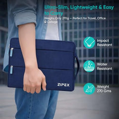 360 Protective 16 Inch Laptop Sleeve Case & Charger Pouch with 2 Front Pockets & Carry Handle | Compatible with 15-16 inch HP, DELL, Asus, Mackbook Devices | Water-Resistant | Blue