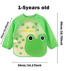 MOMISY Waterproof Smock Painting Apron for Kids Full Sleeve Feeding Bib for Babies Cartoon Animal Art for Infants Toddler Boys Girls (Green Frog)