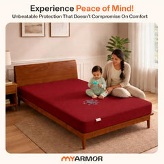 MY ARMOR Waterproof Mattress Protector King Size, 78x72, 6.5x6 feet, Double Bed Protector Sheet Cover, Breathable and Hypoallergenic Ultra Soft Fitted Terry Cotton Feel Fabric, Elastic Skirting, Grey