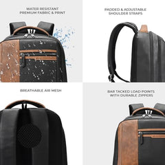Gear Vintage 4 19"/29L anti theft faux leather Medium Water Resistant Laptop Backpack/Casual Backpack/Daypack/Travel Backpack/College Bag For Men/Women(Pitch Black-Black)