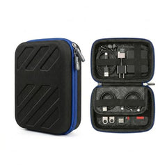 BonKaso Tech Organizer Pouch Hard Shell – Travel Electronics Accessories Case for Charger, USB Cable, Power Bank, Earphones & Hard Drive | Compact EVA Storage Bag – Black & Blue
