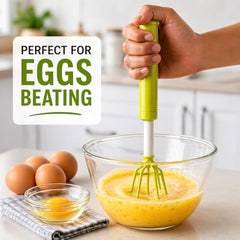 Quick Mixi Hand Push Blender, Manual Egg Beater & Milk Frother for Coffee, Lassi, Buttermilk, Protein Shakes, Kitchen Hand Mixer, Green