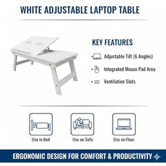 INTRAHAUS Wooden Extra Large Multi Tasking Height Adjustable Foldable Laptop Table Portable Study Writing Desk for Bed Sofa Home Office Use Walnut Color Wide Surface Design