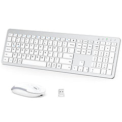 iClever GK08 Wireless Keyboard and Mouse - Rechargeable Ergonomic Keyboard with Number Pad, Silent Typing, 2.4G Stable Connection, Slim Design for Mac & Windows (Silver)