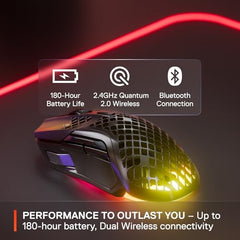 SteelSeries Aerox 3 Wireless Gen 2 - Ultralight 68g Gaming Mouse, 4K Polling, 26K DPI Optical Sensor, 200 Hours Battery Life, IP54, 80 Million Clicks, RGB, Pure PTFE Gliding Feet, Shadow
