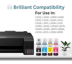 Print Page 003 Premium Refill Ink Compatible for Printers L3110, L3150, L4260, L4160, L3152, L3115, L3100, L3101, L3116, L3151, L3156, L1110,L5190, L4150,L14150,L6170 (003-4 Color Combo) (70ml Each)