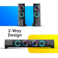 ZEBRONICS Wonder BAR 10, 2.0 USB Computer Speakers, 10 Watts, 2-in-1 Design, USB Powered, RGB Lights, AUX, Volume Control, Headphone/Mic Port, for Laptops & Desktop