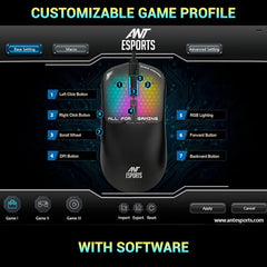 Ant Esports Virtus100 Wired RGB Gaming Mouse | Light Weight |6D Durable Buttons | High Performance Up to 12800 DPI 1000Hz Polling Rate | AI Sensor | 20M Click | Software Support Esports Mouse_ White