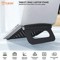 Tukzer Foldable Laptop & Tablet Stand Riser for Laptop/MacBook/Notebook Up to 15.6-Inches, with Multi-Angle Adjustment, Lightweight & Ergonomically Designed (Black)