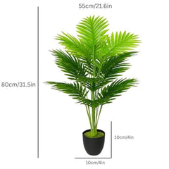 GARDEN GYANI Artificial Areca Palm Plant with Black Pot – 145 cm Tall Faux Tropical Decorative Plant with 35 Leaves for Home, Office & Living Room Décor