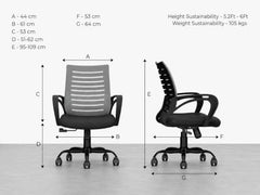 CELLBELL Desire C104 Mesh Mid Back Chair | Ergonomic Office, Study, Revolving, Computer Chair for Work from Home Heavy Duty Metal Base, Seat Height Adjustable (Black)