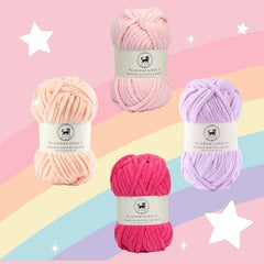 NESTNHAVEN , Plush & Cuddly Sets 2.0 , Chenille Yarn Supersoft Hand Knitting Wool Ball, set of 4 , 400 grams (1 Ball/100 Gram Each) Suitable for Craft, Babywear, Toys , Baby Blankets , 5 Bulky, Shades - NNHS 2.0 (Set 26 baby Pink , lilac , hot pink…