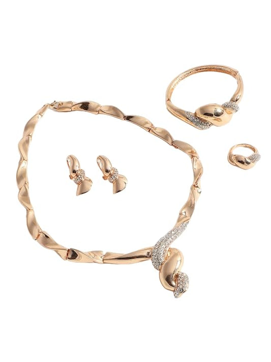 SYGA Pack of 4 Jewelry Set Bridal Banquet Jewelry Set Necklace,Earrings,Bracelet,Ring Set for Party Wedding Festive for Women