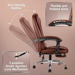 Kepler Brooks Italia Premium Leatherette Office Chair for Work | 3-Years Warranty | Boss Chair for Office, Ergonomic Executive Chair, Cushioned Arms & Seat, Leg Rest, Heavy Duty Metal Base (Black)