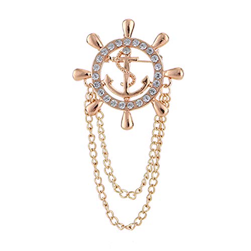 SYGA Men's & Women Suit Shirt Stud Lapel Pin Chain Tassel Brooch Pin with Crystal Chain(golden Rudder)