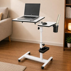 Isomars Multipurpose Laptop Table Study Desk, Lockable Wheels, & Height Adjustable for Breakfast Table, WFH & Online Classes Made in India (White)