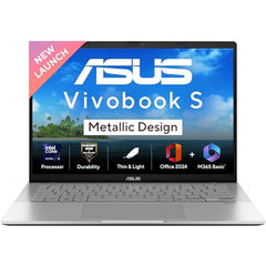 ASUS Vivobook S14, Intel Core Ultra 5 225H, Intel iGPU,16GB RAM,512GB SSD, FHD+,14",60Hz,Windows 11,M365 Basic (1Year)*,Office Home 2024,Cool Silver,1.4 Kg, S3407CA-LY060WS, Metallic Design Laptop