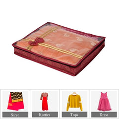 Kuber Industries Non-Woven Saree Storage Bag | Clothes Storage Bag | Wardrobe Storage Bag | Cloth Storage Organizer | Top Visible Window Saree Bag | Bow Golden Printed | 3 Inch | Pack of 6 | Maroon
