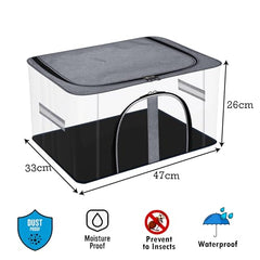 Kuber Industries Pack of 3 PVC Transparent Underbed Storage Bag | Multi-Purpose Garments Bag for Clothes-Toy | Wardrobe Bag with Handle | U Zip | Black