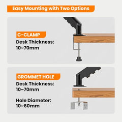 Dyazo Single Monitor Desk Mount Stand | Height Adjustable Fully Articulating Arm for 13–32 Inch Screens | VESA 75×75/100×100 Compatible | Tilt & Rotate Monitor Holder with C-Clamp/Grommet Base (Black)