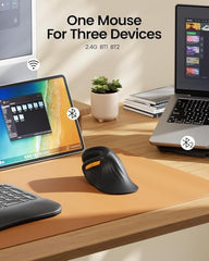 ProtoArc Ergonomic Mouse, EM11 NL Bluetooth Rechargeable Wireless Vertical Mouse, 3 Multi-Device Connectivity for Computer/PC/Laptop, 2.4GHz Optical Mice for Windows, Mac OS, Black/Orange