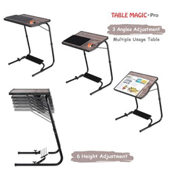 TABLE MAGIC- BADE Multipurpose Laptop Table Mat Finish - Adjustable, Foldable, Portable, Engineered Wood Top with Footrest, Top Size 60 * 45cm (X-Large, Midnight Black)