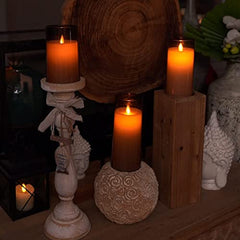 Flameless LED Pillar Candle Set of 2 | Acrylic Fiber Glass | Dancing Faux Wick | Remote Control with Battery Operated 3 AA | Home Décor & Gifting | 3" D x 6" H | Red