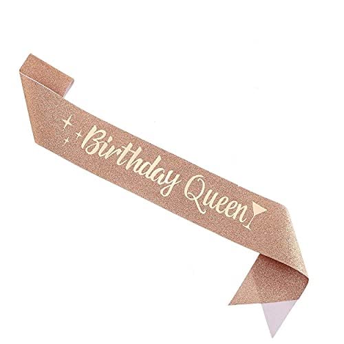 SYGA Birthday Queen Sash Birthday Party Sash Shiny Glitter for Women Girls Princess Elegant Party Decoration Accessory Supplies Gifts for Girl Women with Fun Party Queen Lettering-Gold, 154cm Long