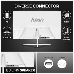 Foxin 24 Inch FHD Flat LED Monitor 1920x1080 Pixel Elite Series | Flat Panel, HDMI & VGA Port, 100Hz Refresh Rate, Frameless, Slim Bezel, Wall Mountable, 16.7 M Colors | 3 Years Warranty | White