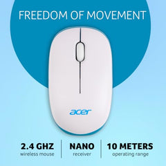 acer Flow Wireless Mouse | 1600 DPI Optical Sensor | 2.4GHz Wireless with USB Nano Receiver | Ergonomic Lightweight Design | Smooth Tracking for Laptop, PC & Mac – White/Green
