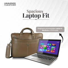 HAMMONDS FLYCATCHER Genuine Leather Office Bag for Men, 15.6 Inch Professional Brown Laptop Bag for Men, Adjustable Strap & Multi Compartments, 1 Year Warranty - Office, Travel, Daily Use