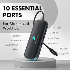 Type C 14 in 1 Wozoyo Docking Station, PD 100W, 2X4K@60Hz HDMI,4K DisplayPort, 2XType-C 10Gbps, USB 10Gbps, Gigabit Ethernet, AUX Port,Universally Compatible Thunderbolt 4,macOS,Windows,Android & iOS
