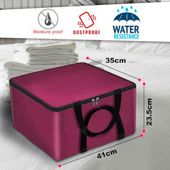 Storite 2 Pack Nylon Wardrobe Bag Underbed Cloth Storage Organizer | Moisture Proof Storage Bag, Storage box for Clothes Saree Bags, Zippered Closure & Handle - Magenta,37x34x23 cm