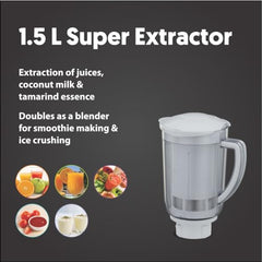 Preethi Eco Plus Mixer Grinder for Kitchen|750 Watt Mixie, 4 jars|Super Extractor juicer Jar| 2 Year Product Warranty| White (MG 157)