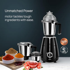 Wipro Elato FMG209 800 Watt Mixer Grinder with 4 Jars,Heavy Duty 100% Copper Ball Bearing Motor with 5 Year Warranty,Superfast Grinding,Clip Lids - Hands Free use, 4 Jars Mixer Grinder 800 Watt,Black