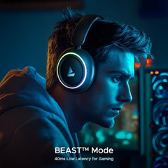 boAt Rockerz 480, RGB LEDs,6 Light Modes, 40mm Drivers,Beast Mode, 60H Battery, ENx Tech, App Support, Bluetooth Headphones, Wireless Over Ear Headphone with Mic (Black Sabre)